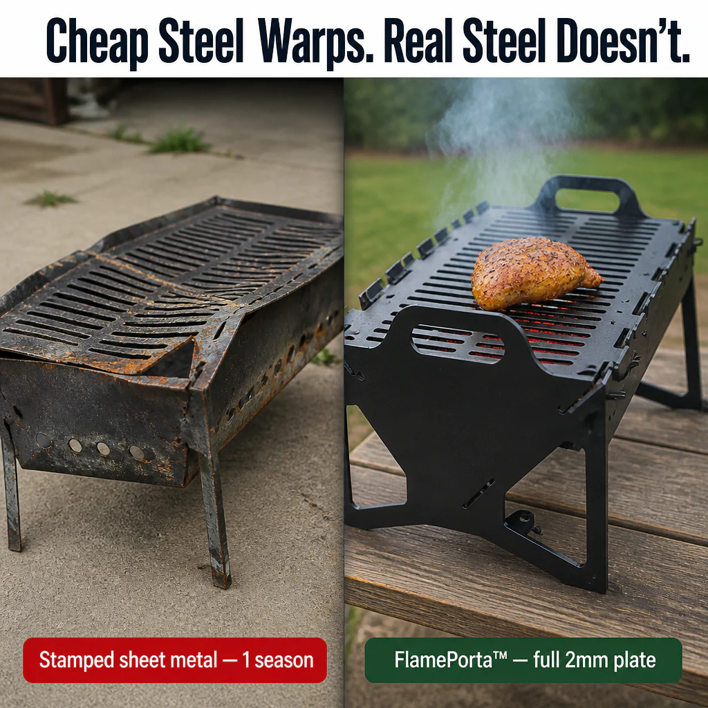 FlamePorta™ — Fold a Heavy-Duty Steel Grill Flat and Cook on Any Trip - Image 2