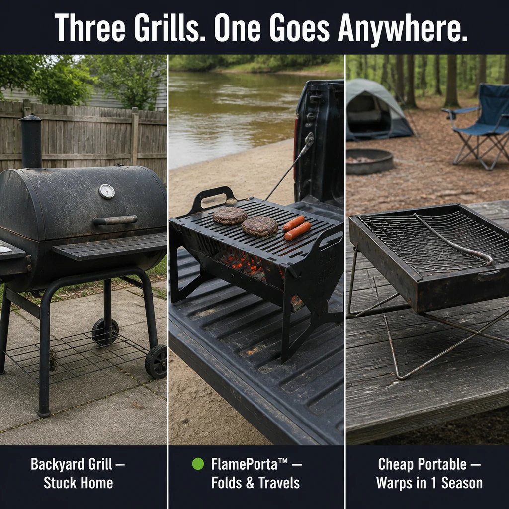 FlamePorta™ — Fold a Heavy-Duty Steel Grill Flat and Cook on Any Trip - Image 6
