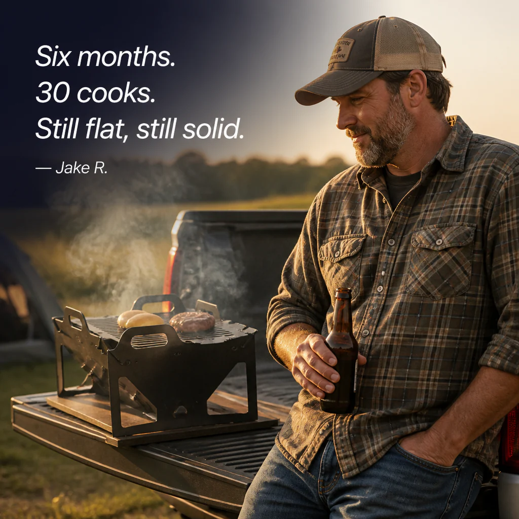 FlamePorta™ — Fold a Heavy-Duty Steel Grill Flat and Cook on Any Trip - Image 7