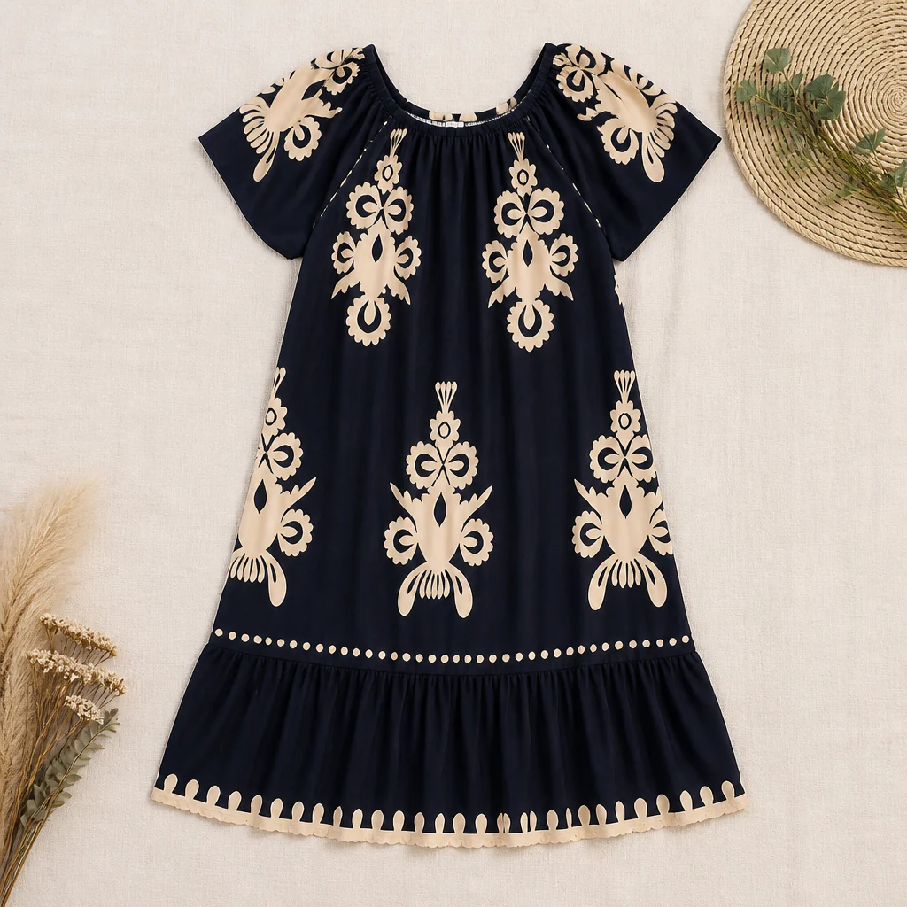 FlexiFit™ – Flowy Boho Print Midi Dress with Tiered Hem - Image 10