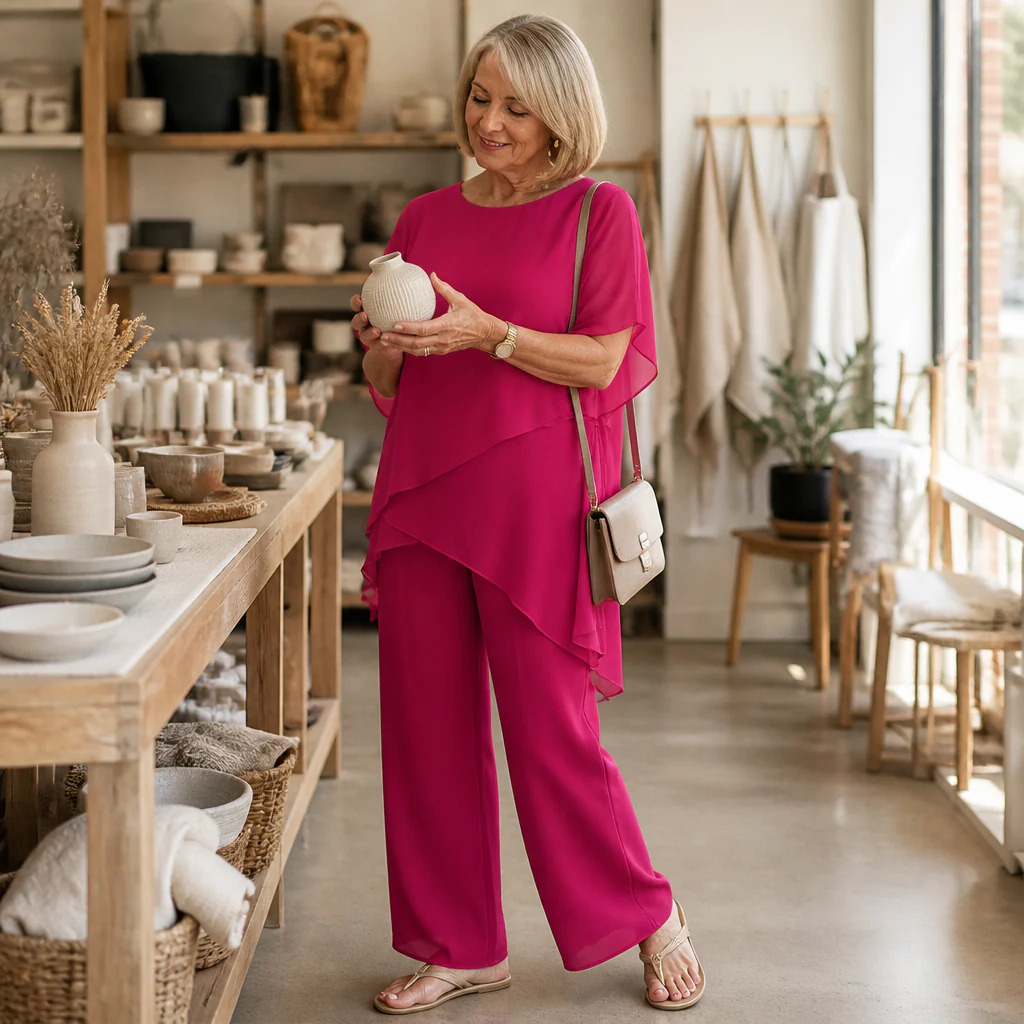 Flexiva™ – Relaxed Two-Piece Set with Soft-Drape Wide-Leg Pants - Image 2