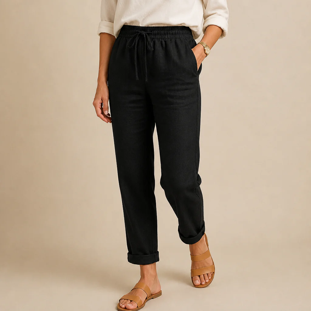 Flexiva™ – Relaxed Cotton-Linen Tapered Pants with Drawstring Waist - Image 10