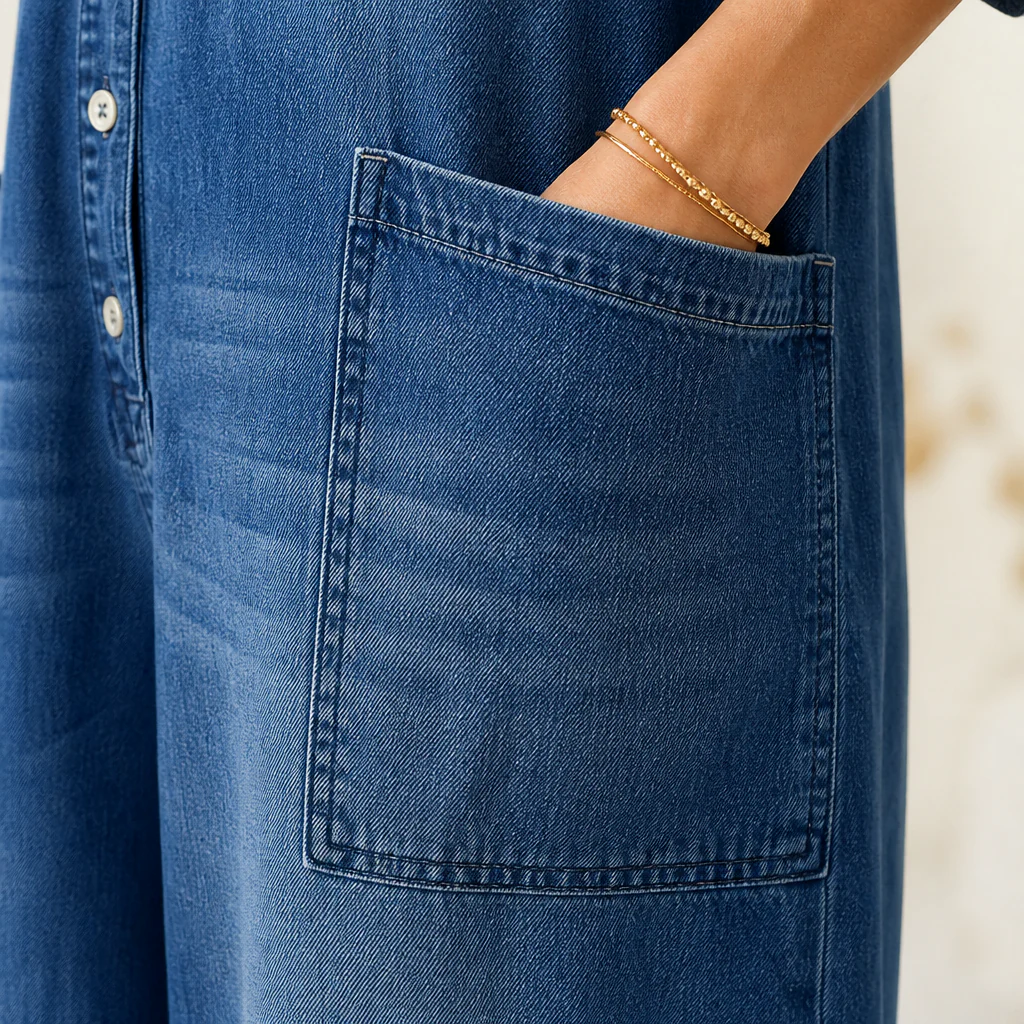 Flowease™ – Relaxed Wide-Leg Denim Jumpsuit with Button-Front Top - Image 6
