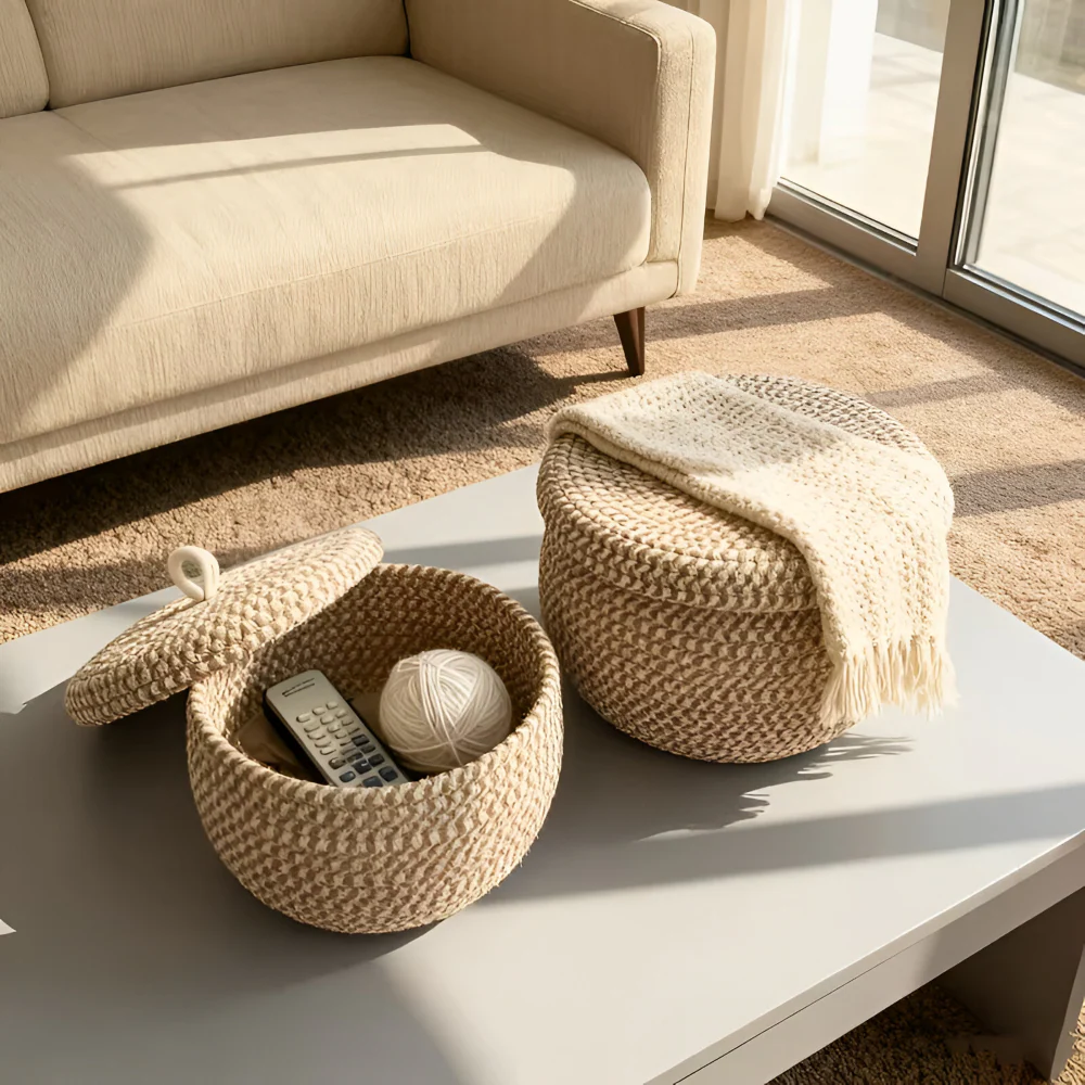 Handwoven Storage Basket | Round Woven Basket | Boho Style | CasaWeave - Image 4