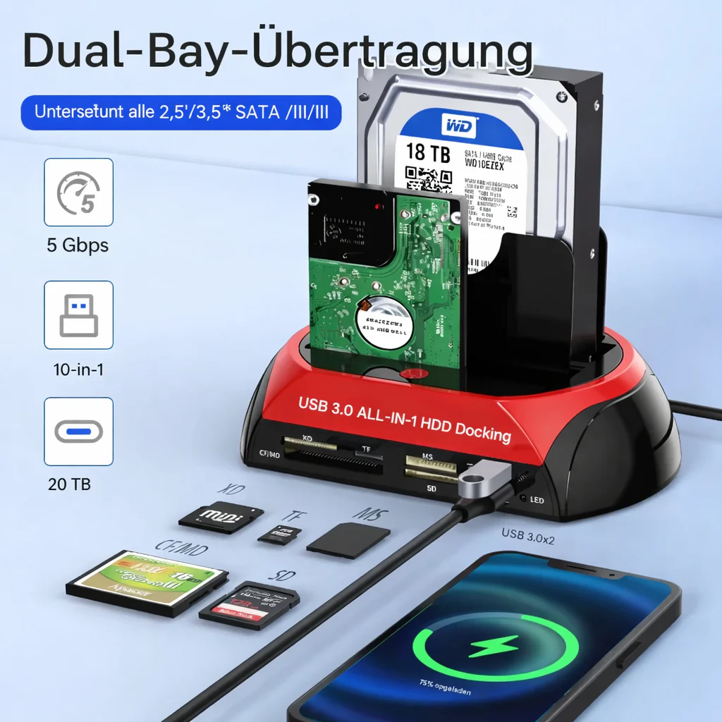 Hard Drive | Versatile Hard Drive Docking Hub | Universal IDE & SATA Dock | TotalRecovery Station - Image 2