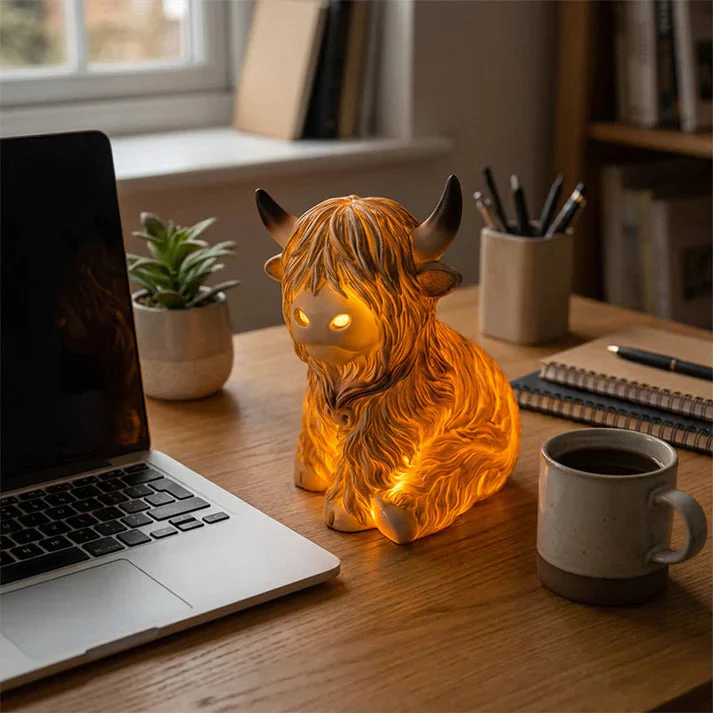 Highland Cattle Night Lamp Crafted from Resin – Decorative Lighting with Cozy Amber Glow - Image 4
