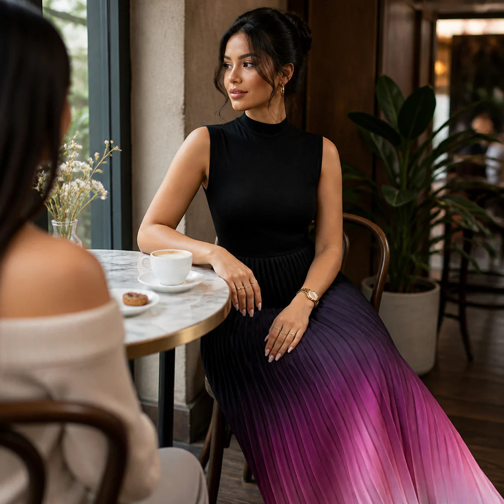 LioraMist™ – Sleeveless Ombre Pleated Maxi Dress with Hidden Pockets - Image 3