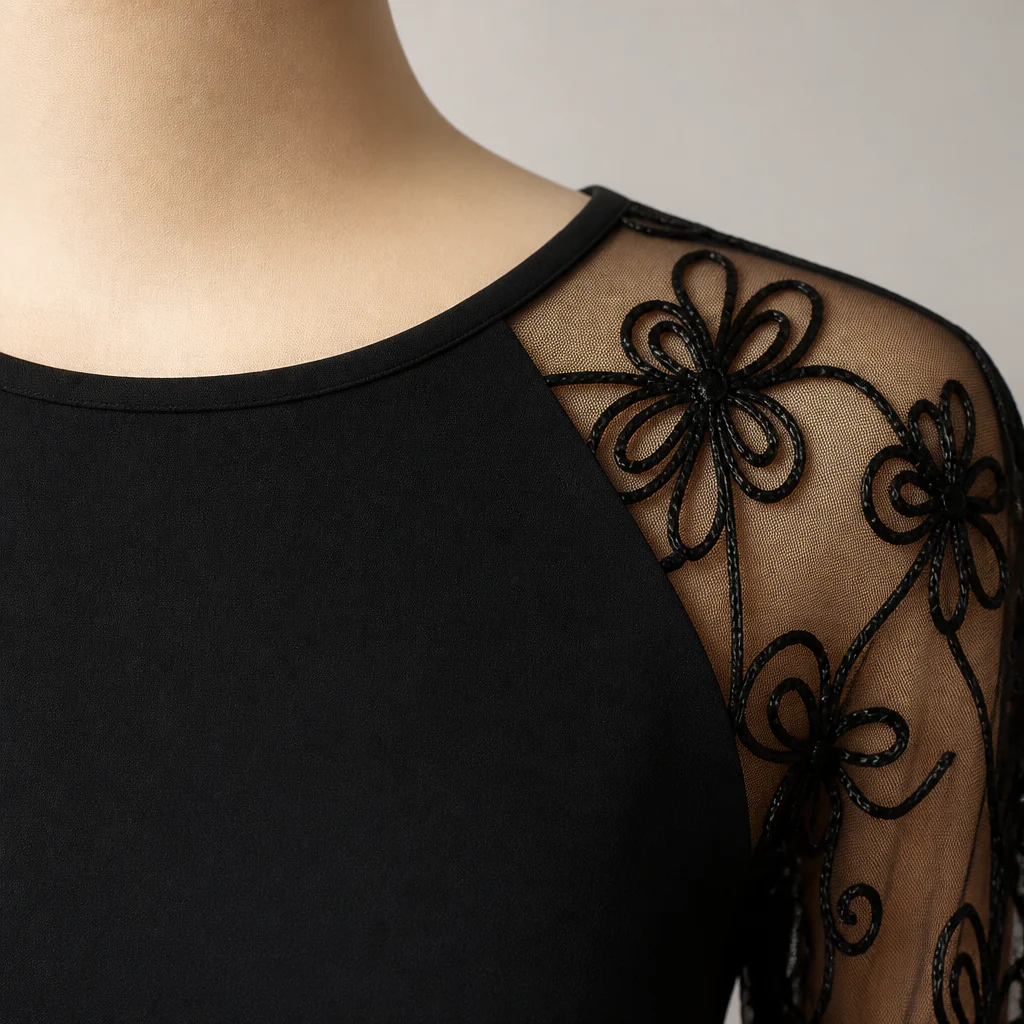 LioraMuse™ – Elegant Floral Lace Sleeve A-Line Dress - Image 7
