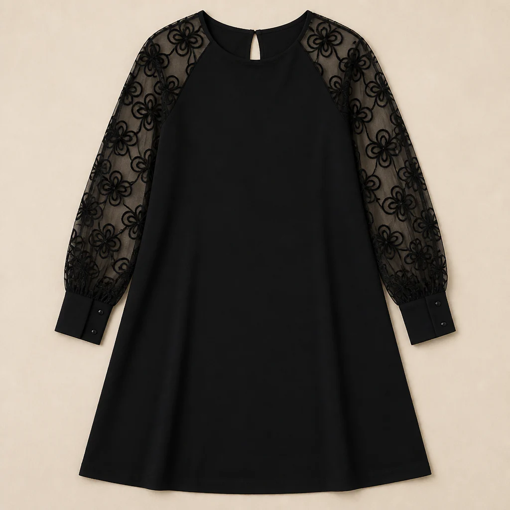 LioraMuse™ – Elegant Floral Lace Sleeve A-Line Dress - Image 9