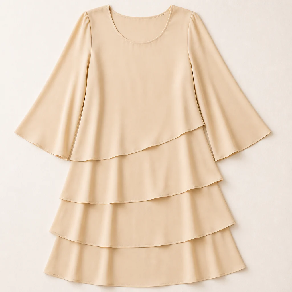 LumaBella™ – Elegant Tiered Chiffon Dress with Flowy Bell Sleeves - Image 4