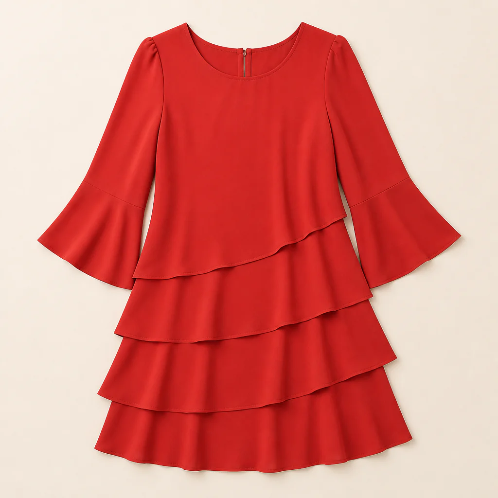 LumaBella™ – Elegant Tiered Chiffon Dress with Flowy Bell Sleeves - Image 8