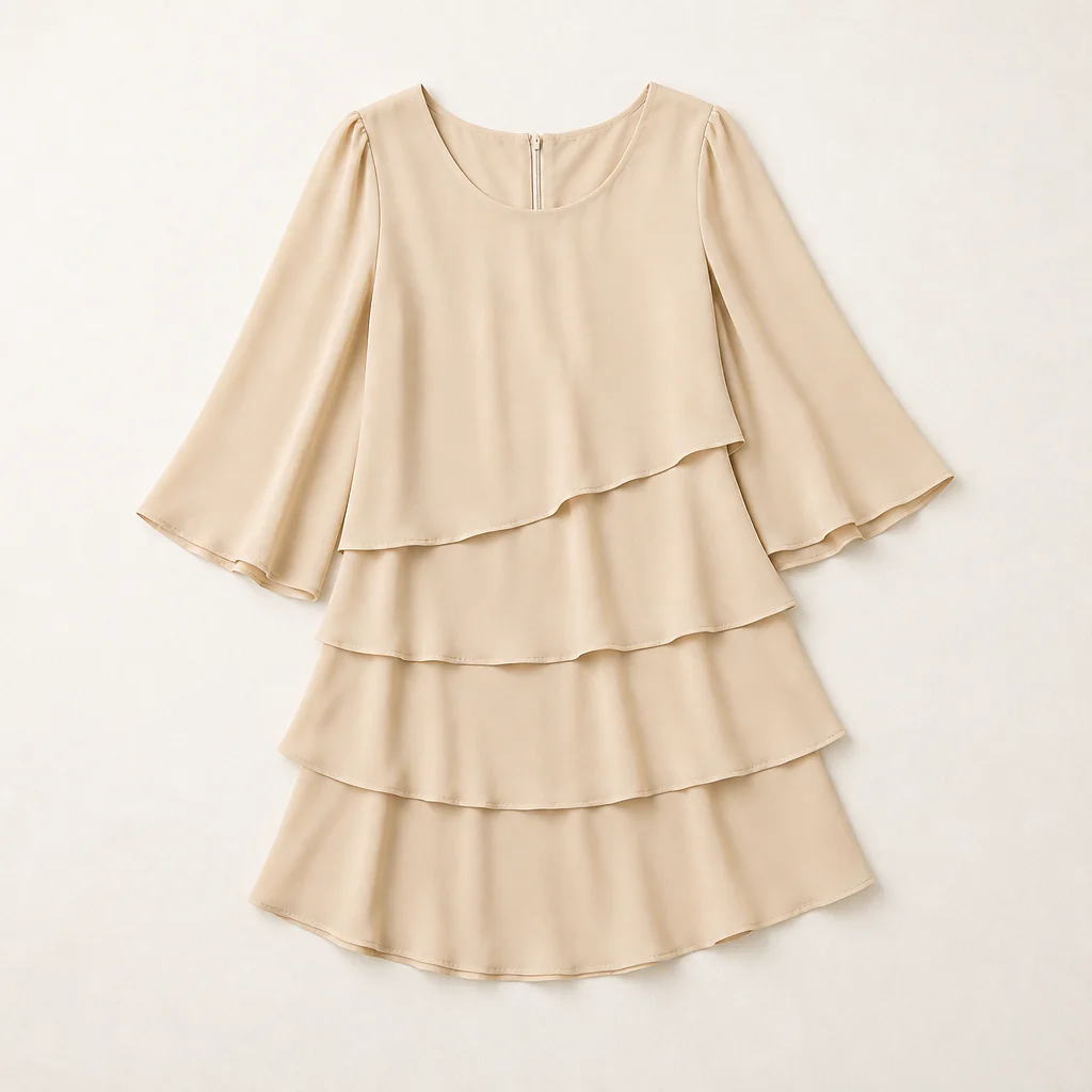 LumaBella™ – Elegant Tiered Chiffon Dress with Flowy Bell Sleeves - Image 9