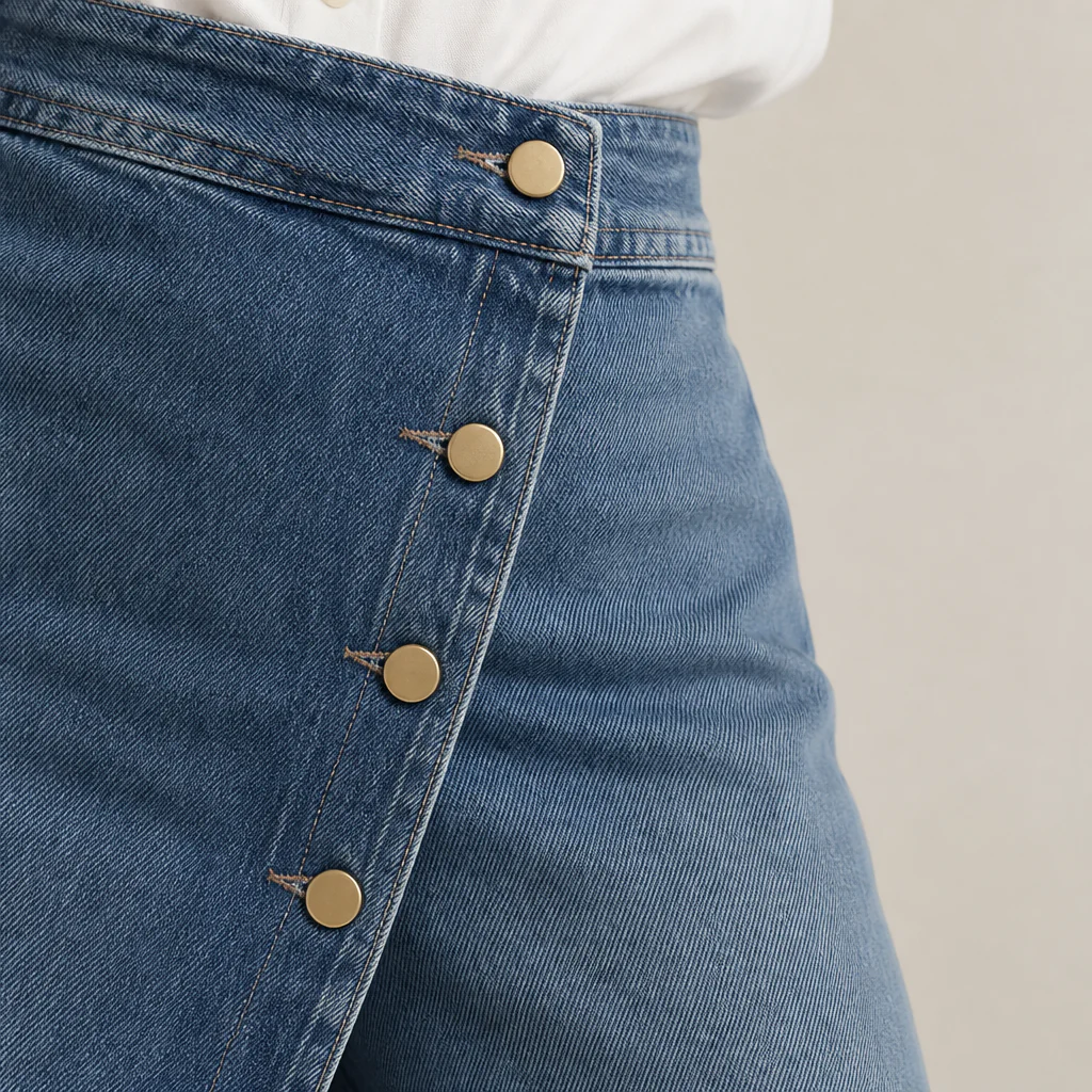 LumaCurve™ – Elegant Wide-Leg Jeans with Asymmetric Wrap-Front Overlay - Image 6