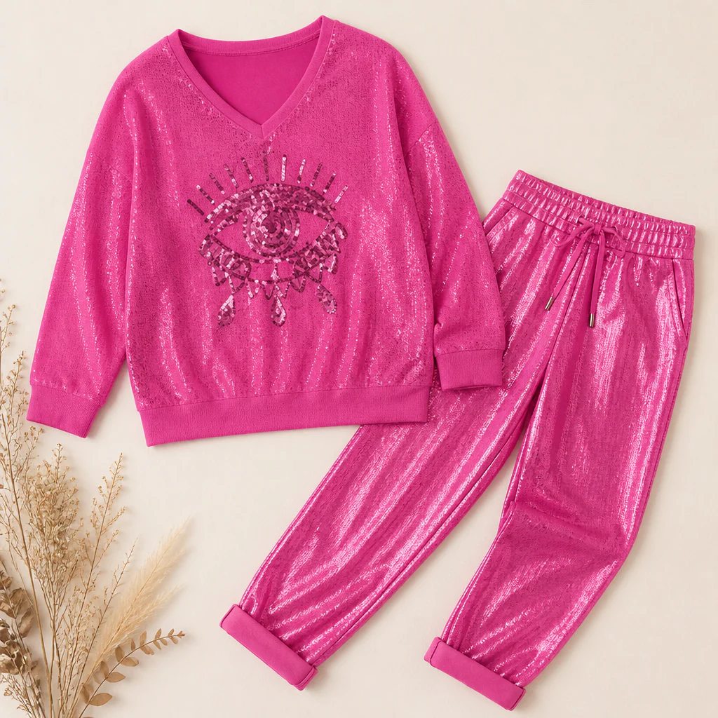 LumaPulse™ – Sequined Eye Top with Metallic Drawstring Pant Set - Image 9