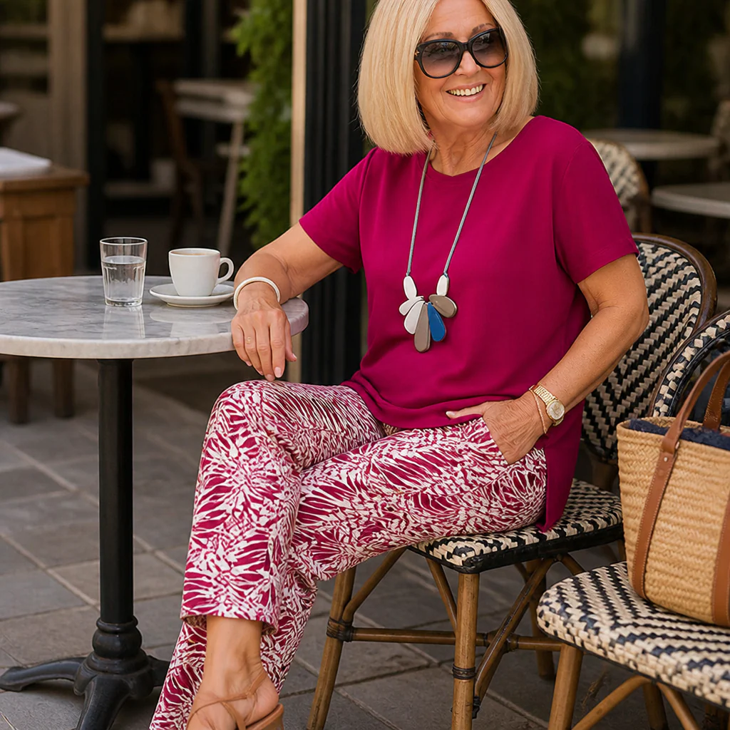 LumaraFlex™ – Relaxed Short-Sleeve Top & Printed Tapered Pant Set - Image 2