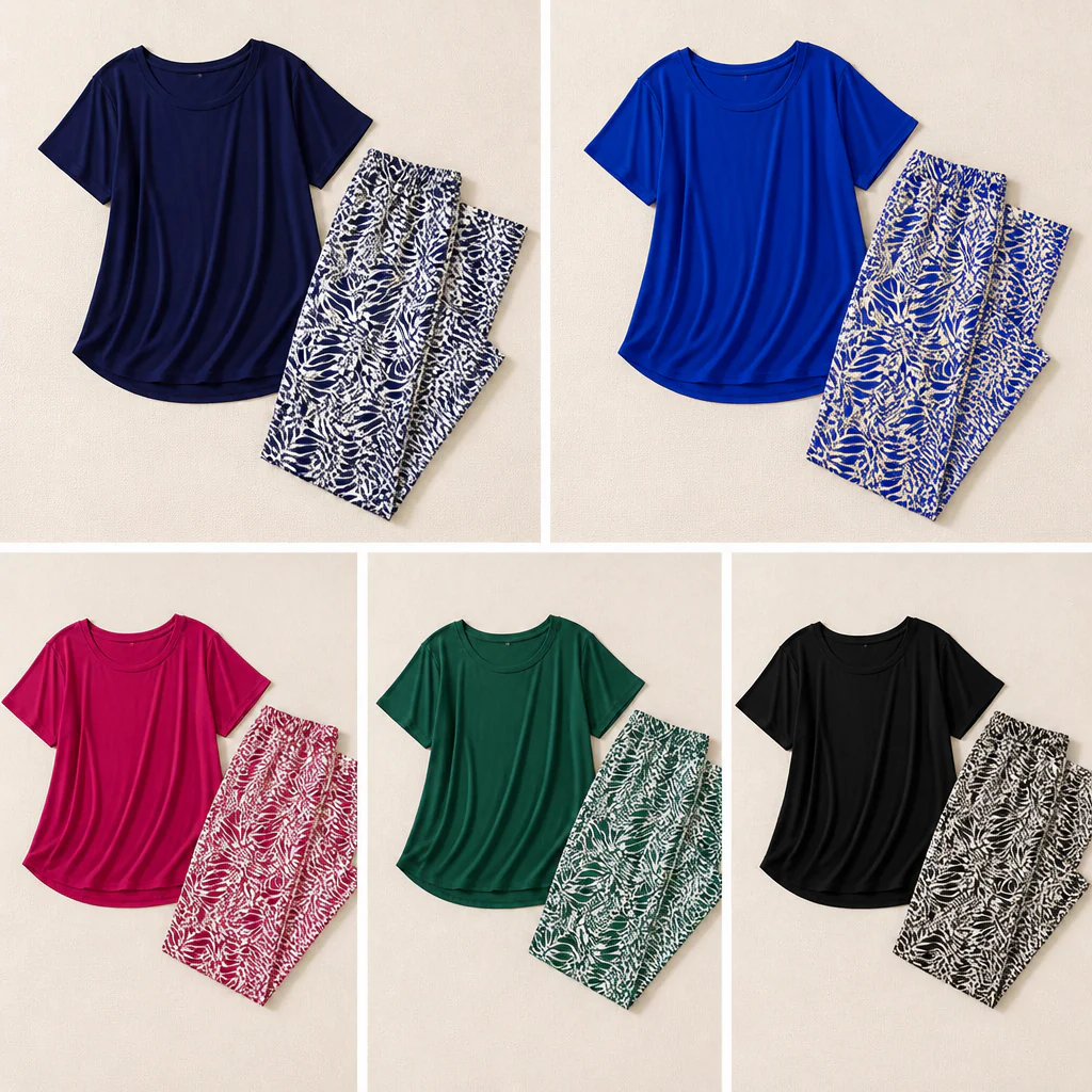 LumaraFlex™ – Relaxed Short-Sleeve Top & Printed Tapered Pant Set - Image 8