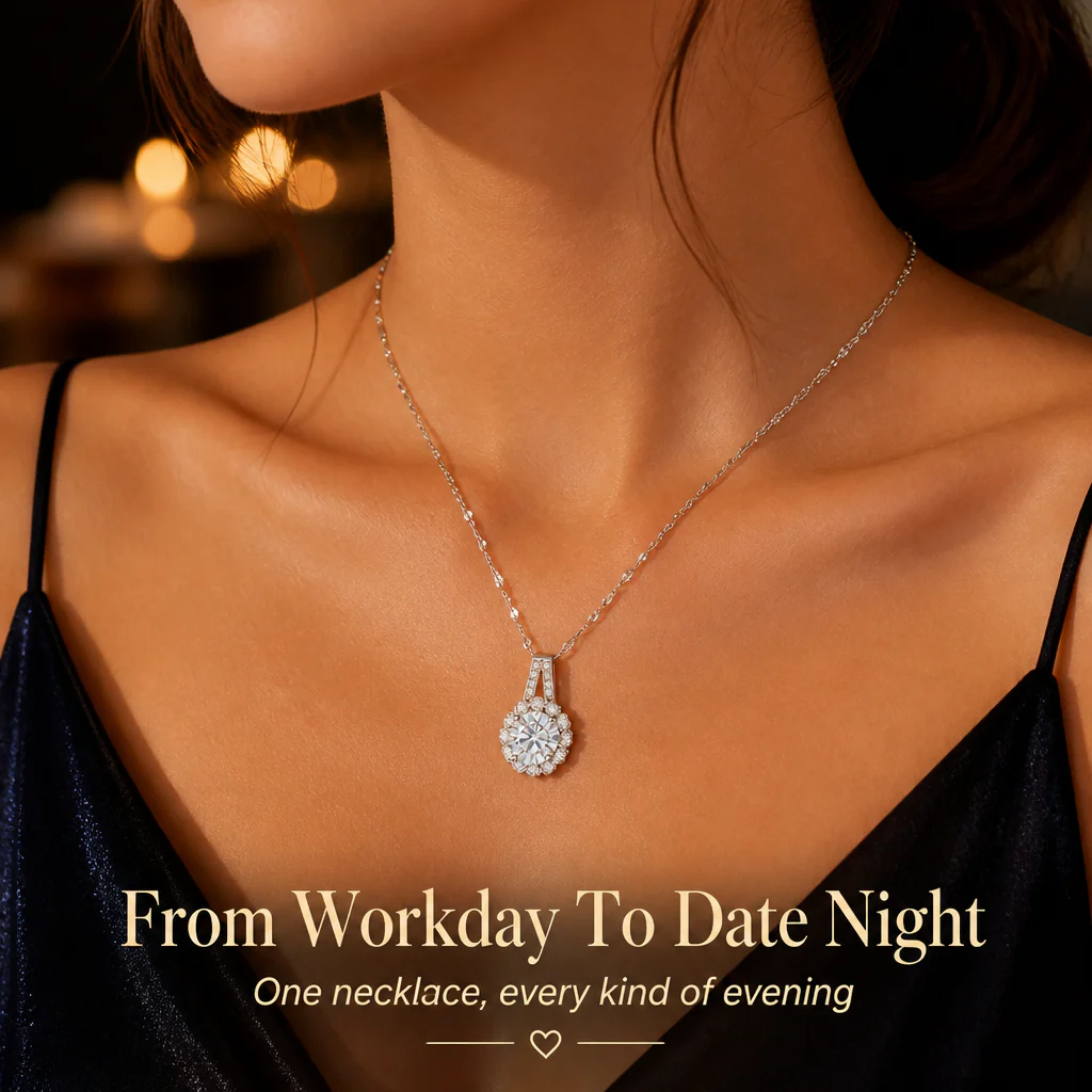 LumaRay™ – Brilliant-Cut Floral Halo Pendant Necklace in Sterling Silver - Image 2