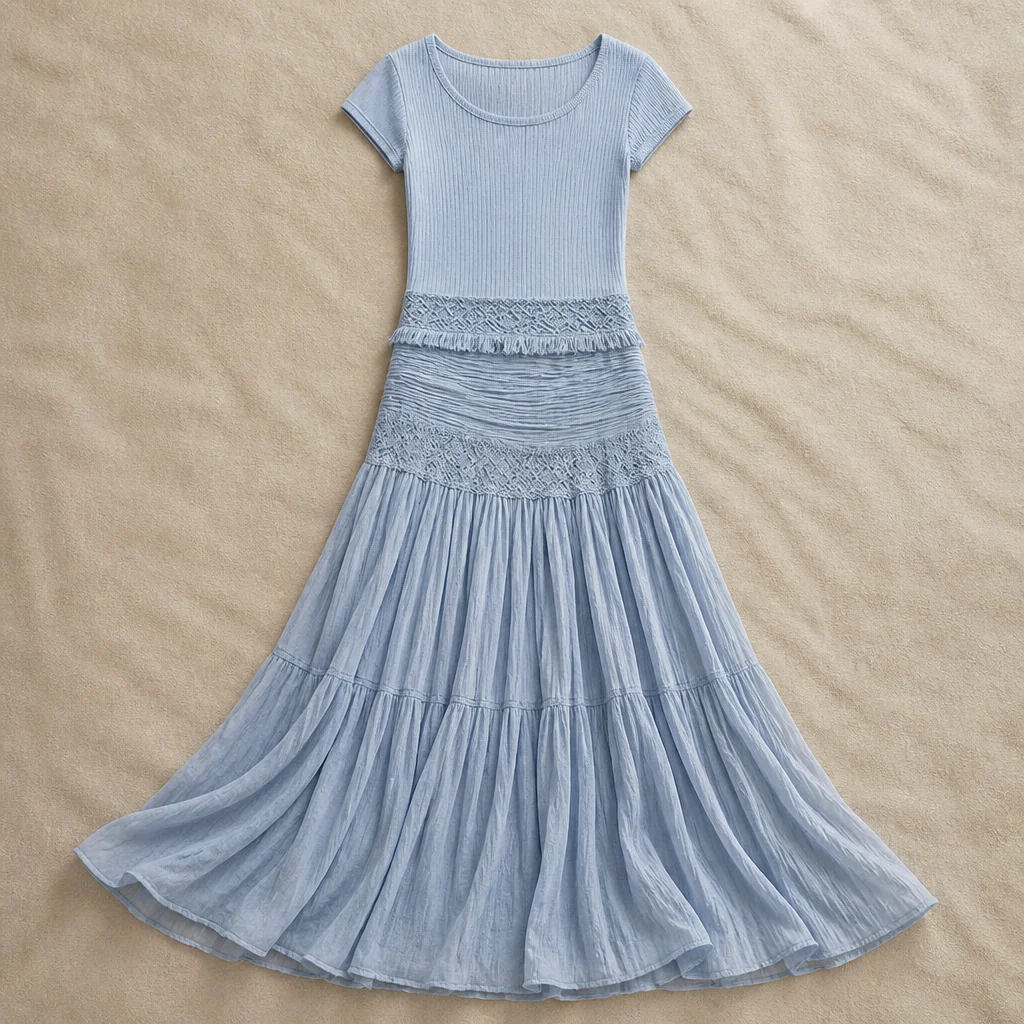 LumaSeren™ – Boho Two-Piece Set with Lace-Panel Tiered Maxi Skirt - Image 4