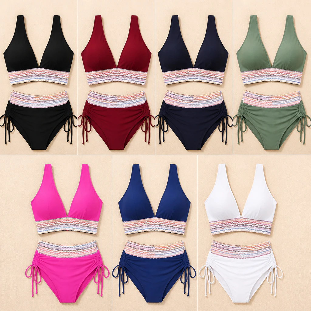 LumeaFit™ – High Waist Tummy Control Bikini with Ruched Drawstring Sides - Image 9