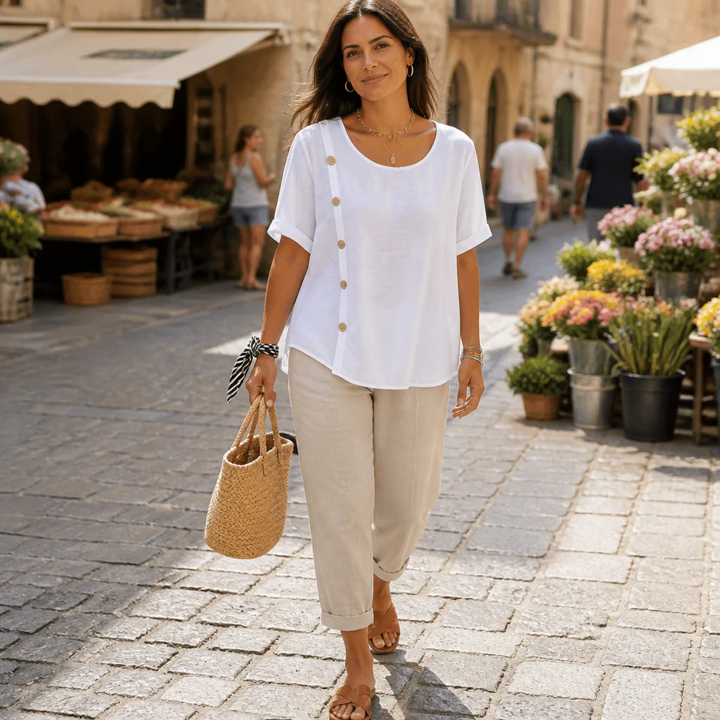 LumeaLuxe™ – Relaxed Cotton Blouse with Side-Button Detail - Image 3