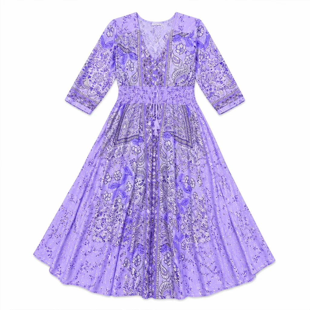 LumeraBelle™ – Flowy Bohemian Paisley Maxi Dress with Smocked Waist - Image 12