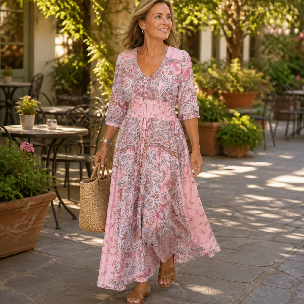 LumeraBelle™ – Flowy Bohemian Paisley Maxi Dress with Smocked Waist - Image 2