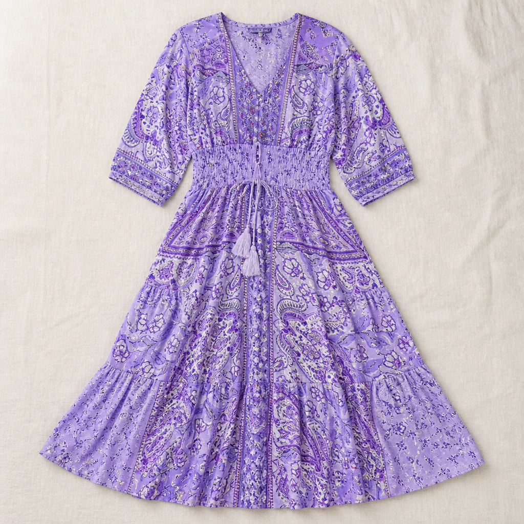 LumeraBelle™ – Flowy Bohemian Paisley Maxi Dress with Smocked Waist - Image 4
