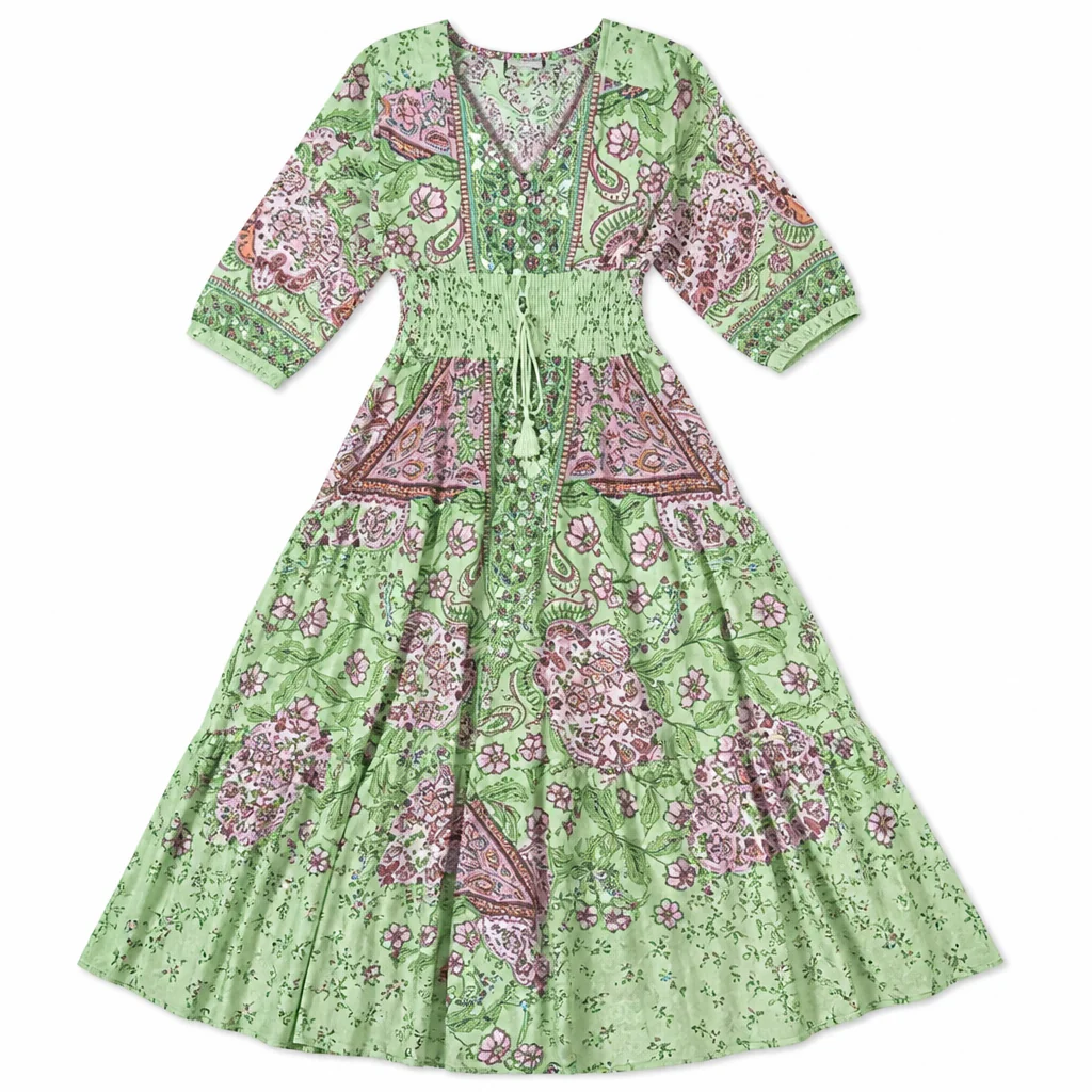LumeraBelle™ – Flowy Bohemian Paisley Maxi Dress with Smocked Waist - Image 8