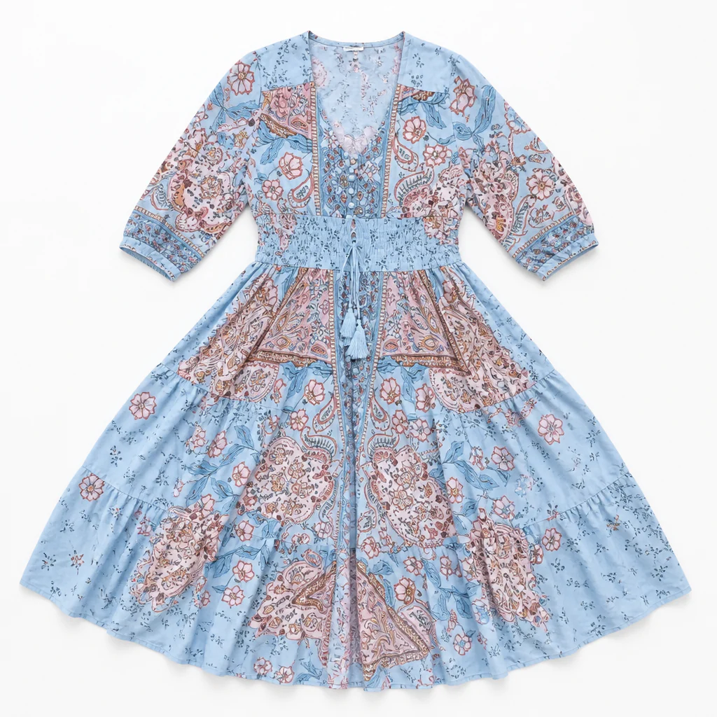LumeraBelle™ – Flowy Bohemian Paisley Maxi Dress with Smocked Waist - Image 9