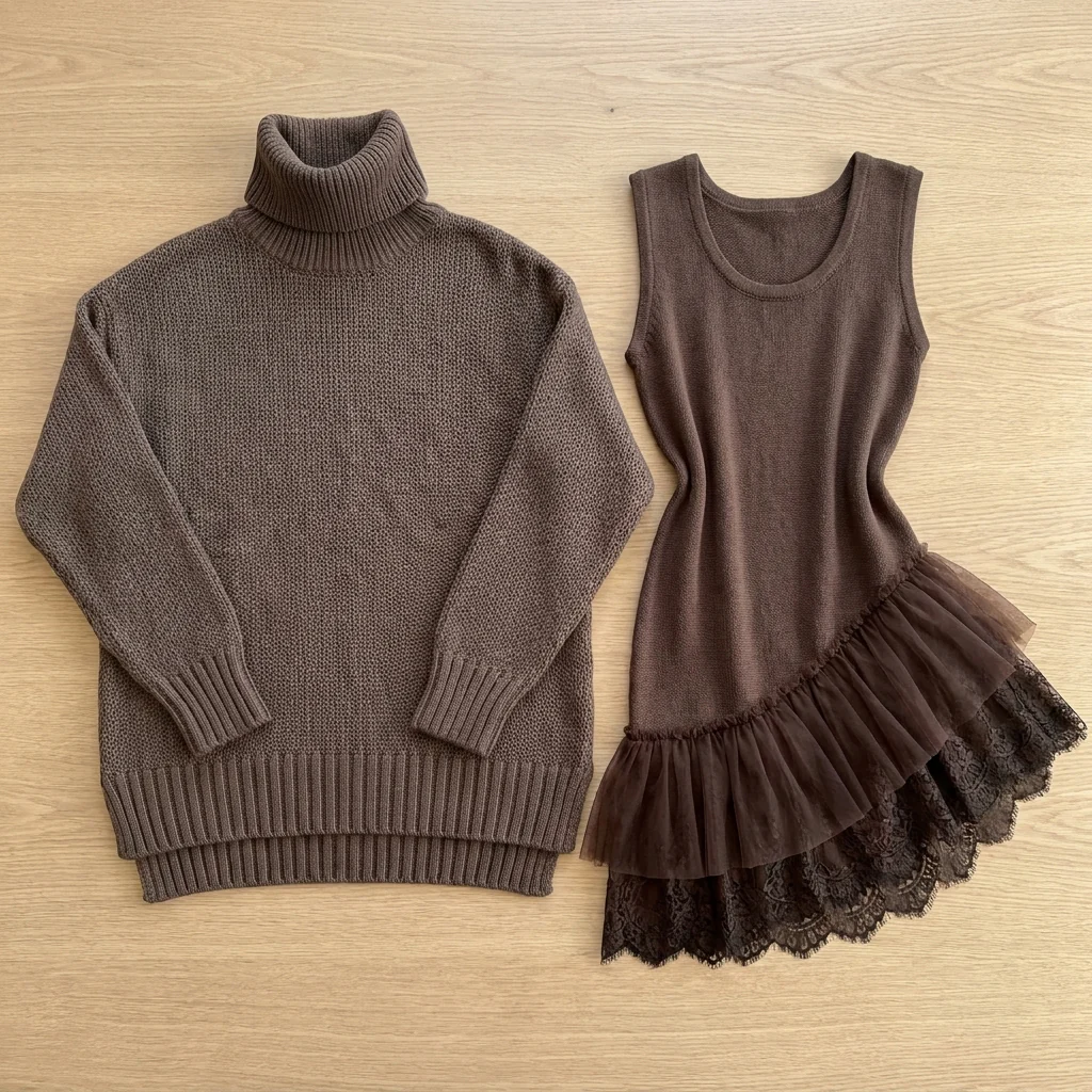 LumiLuxe™ – Oversized Turtleneck Knit Set with Lace-Trim Mini Dress - Image 4