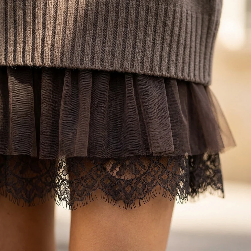 LumiLuxe™ – Oversized Turtleneck Knit Set with Lace-Trim Mini Dress - Image 6