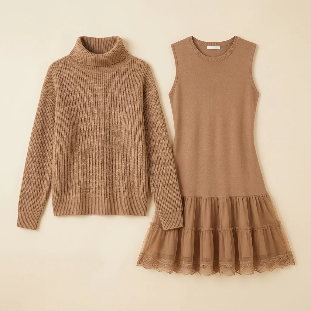 LumiLuxe™ – Oversized Turtleneck Knit Set with Lace-Trim Mini Dress - Image 9