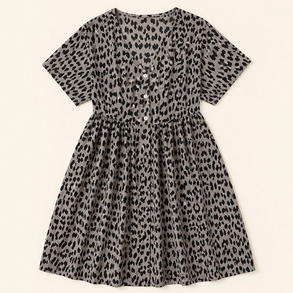 LuminaEase™ – Relaxed V-Neck Button-Front Day Dress - Image 8