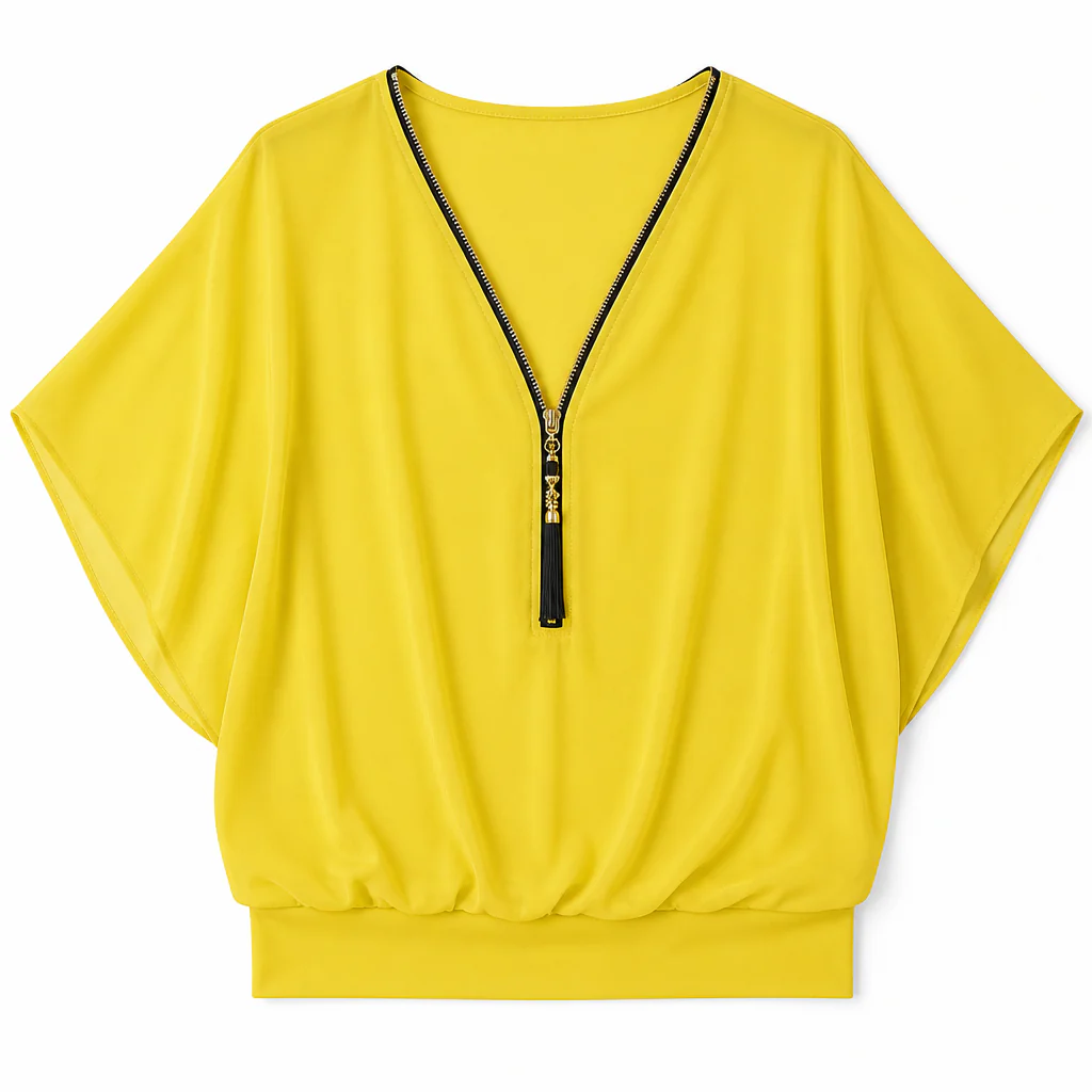 LuminaFlex™ – Flowy Chiffon V-Neck Blouse with Zip Detail - Image 10