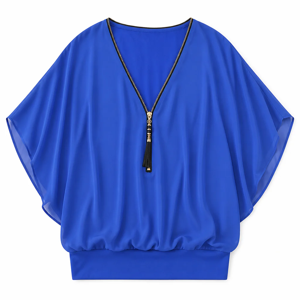 LuminaFlex™ – Flowy Chiffon V-Neck Blouse with Zip Detail - Image 11