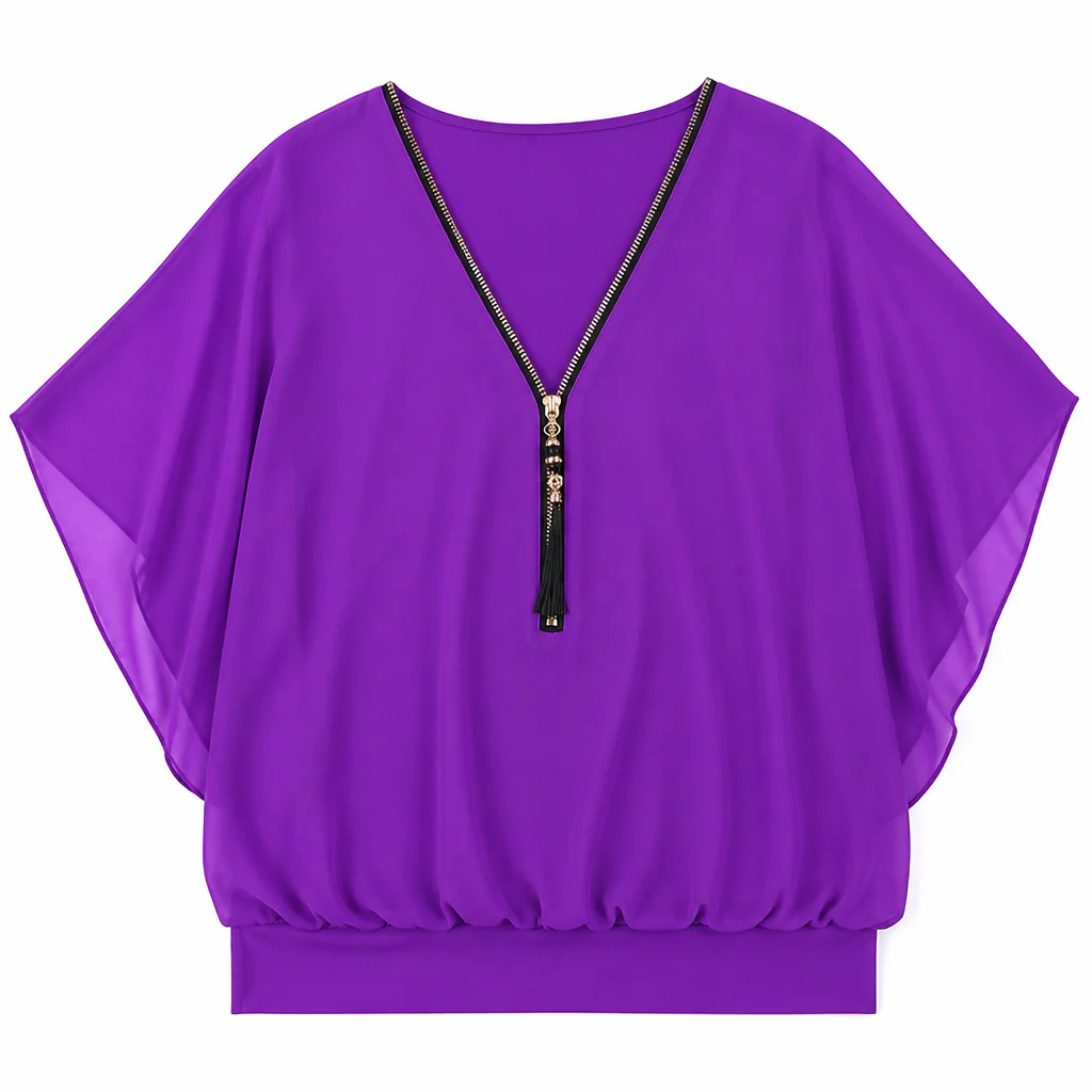 LuminaFlex™ – Flowy Chiffon V-Neck Blouse with Zip Detail - Image 12