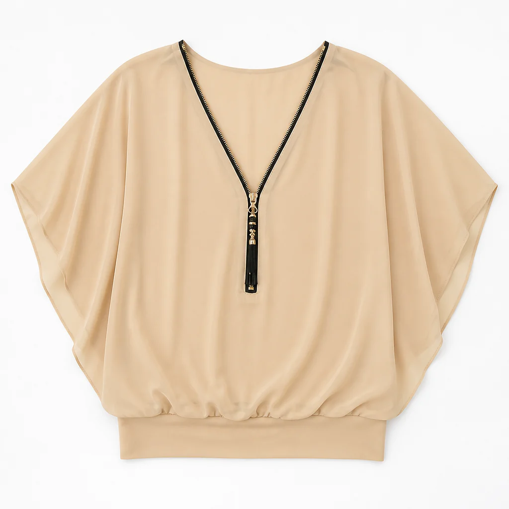 LuminaFlex™ – Flowy Chiffon V-Neck Blouse with Zip Detail - Image 13