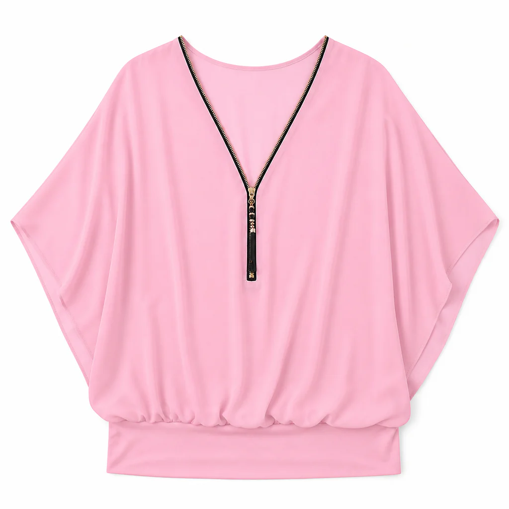 LuminaFlex™ – Flowy Chiffon V-Neck Blouse with Zip Detail - Image 14