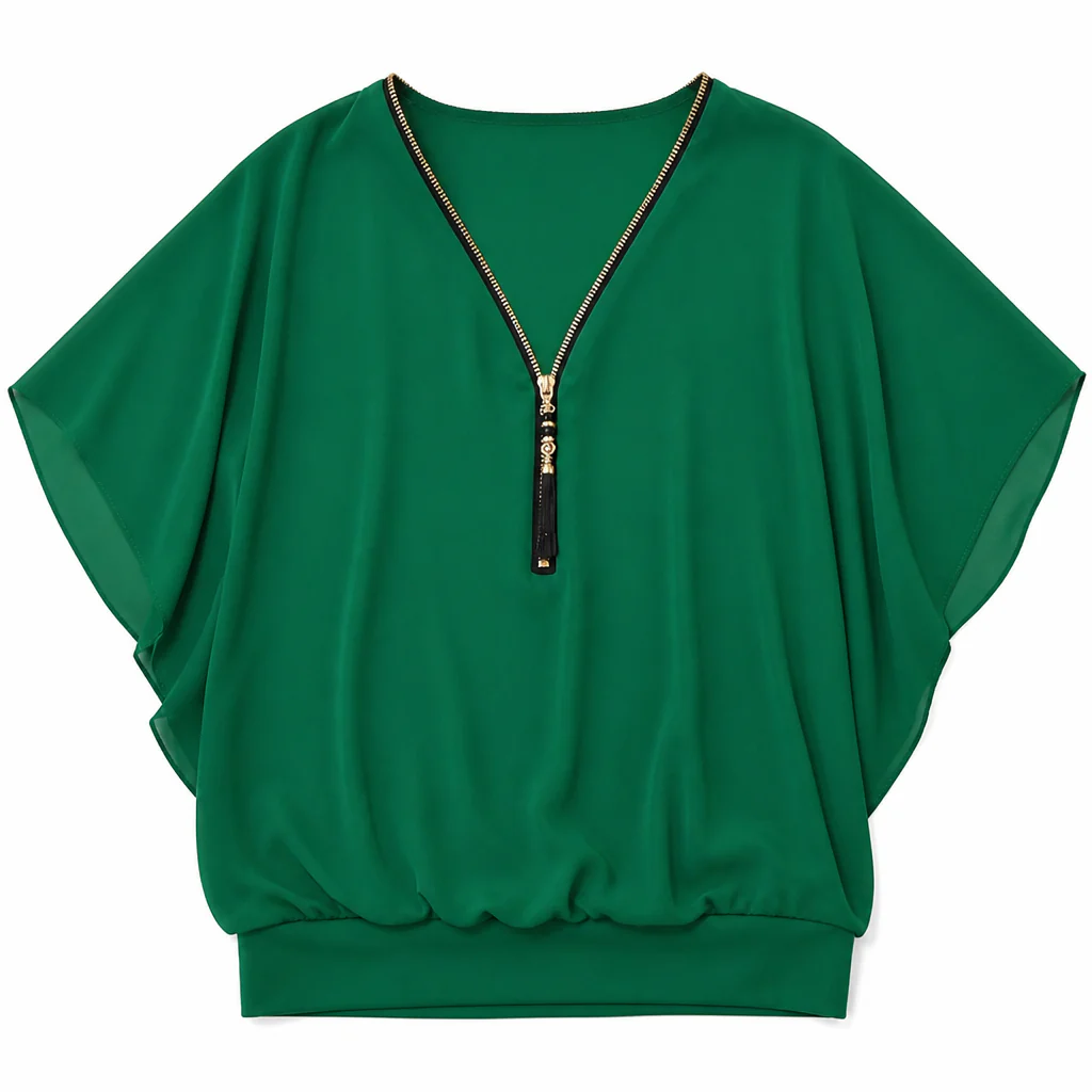 LuminaFlex™ – Flowy Chiffon V-Neck Blouse with Zip Detail - Image 15