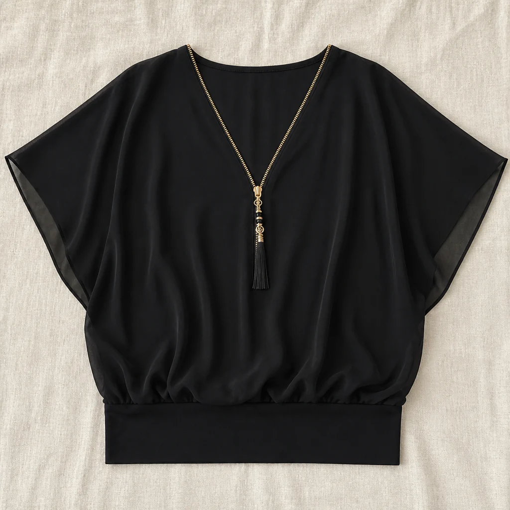 LuminaFlex™ – Flowy Chiffon V-Neck Blouse with Zip Detail - Image 4