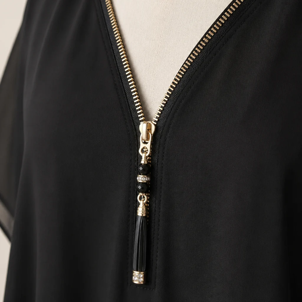 LuminaFlex™ – Flowy Chiffon V-Neck Blouse with Zip Detail - Image 5