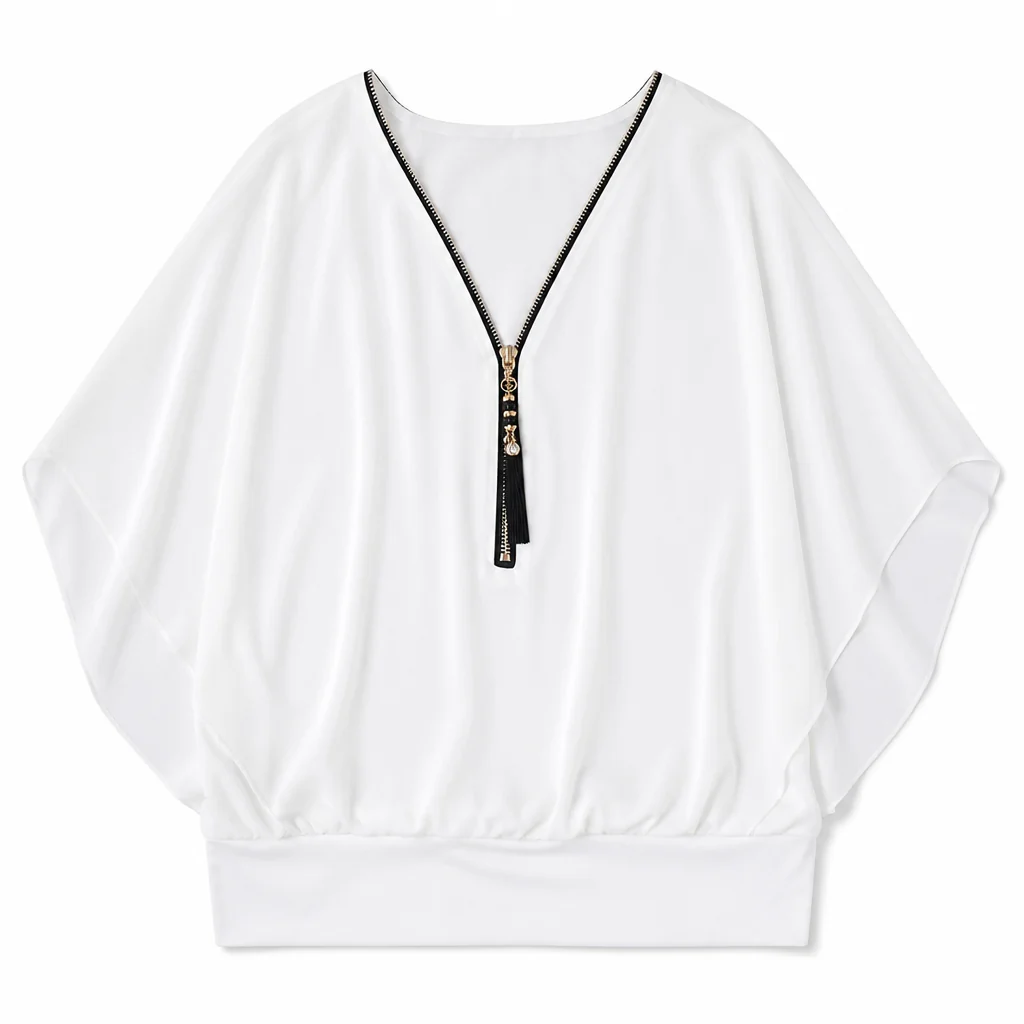 LuminaFlex™ – Flowy Chiffon V-Neck Blouse with Zip Detail - Image 8