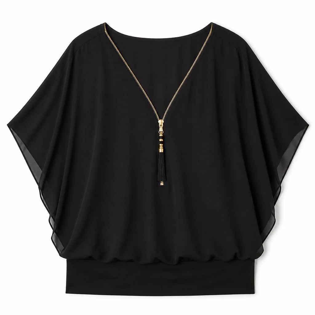 LuminaFlex™ – Flowy Chiffon V-Neck Blouse with Zip Detail - Image 9