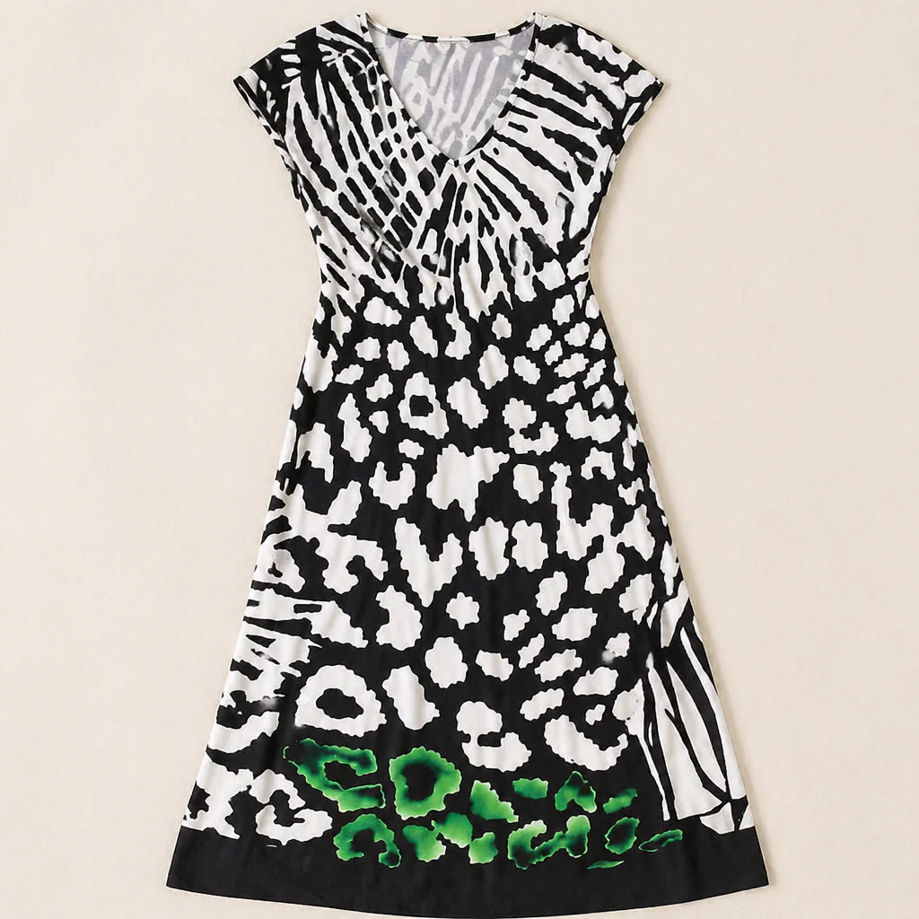 LuminaFlow™ – Flowy V-Neck Midi Dress with Mixed Animal Print - Image 4