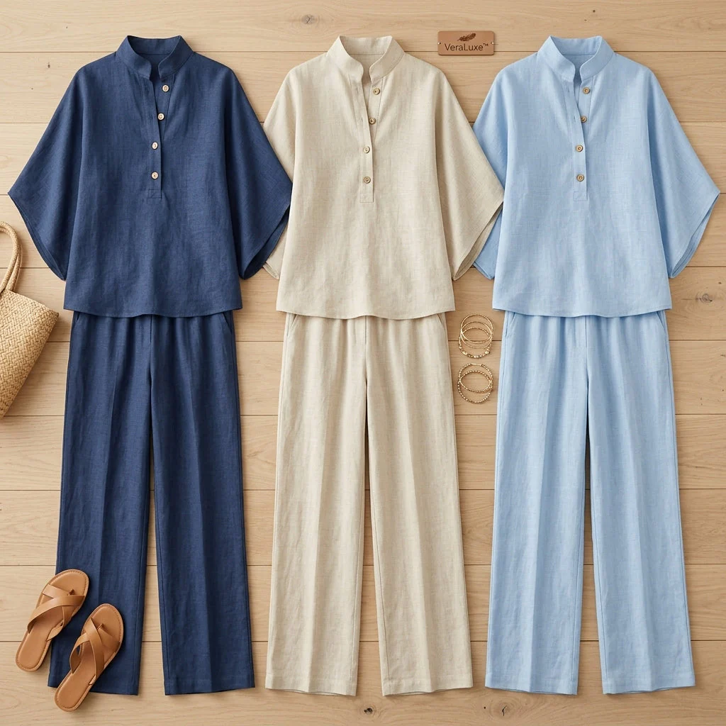 VeraLuxe™ – Relaxed Linen Two-Piece Set with Wide-Leg Pants - Image 4