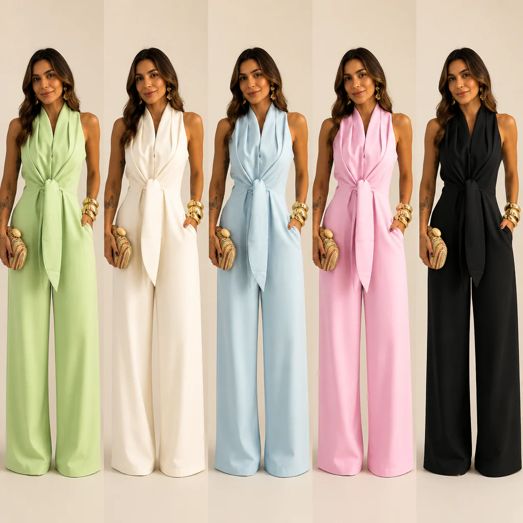 LuminaSilk™ – Draped Halter Wide-Leg Jumpsuit with Tie Waist - Image 9