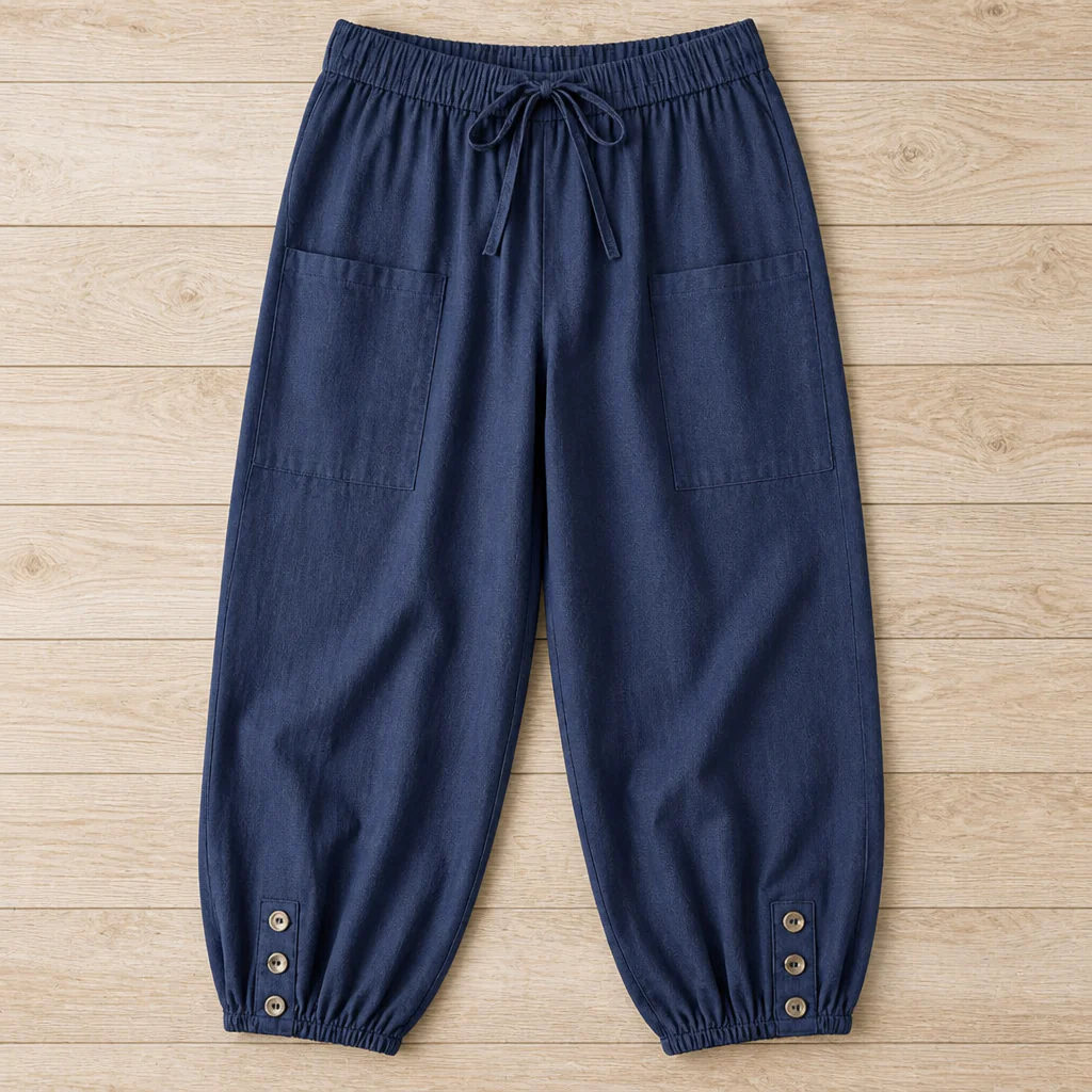 LunaEase™ – Soft Cotton-Linen Cropped Pants with Button-Cuff Hem - Image 4