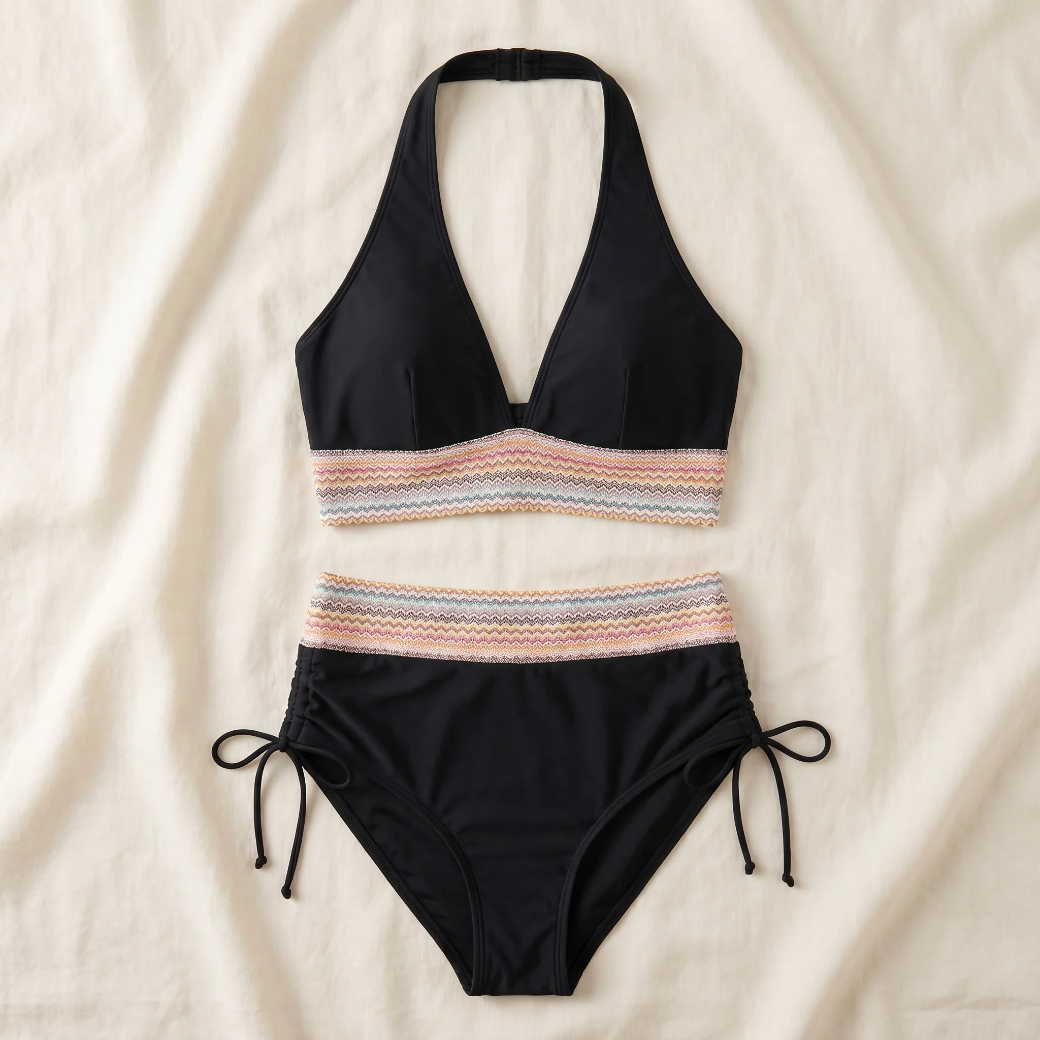 LunaSeam™ – High-Waist Halter Bikini Set with Woven Chevron Band - Image 2