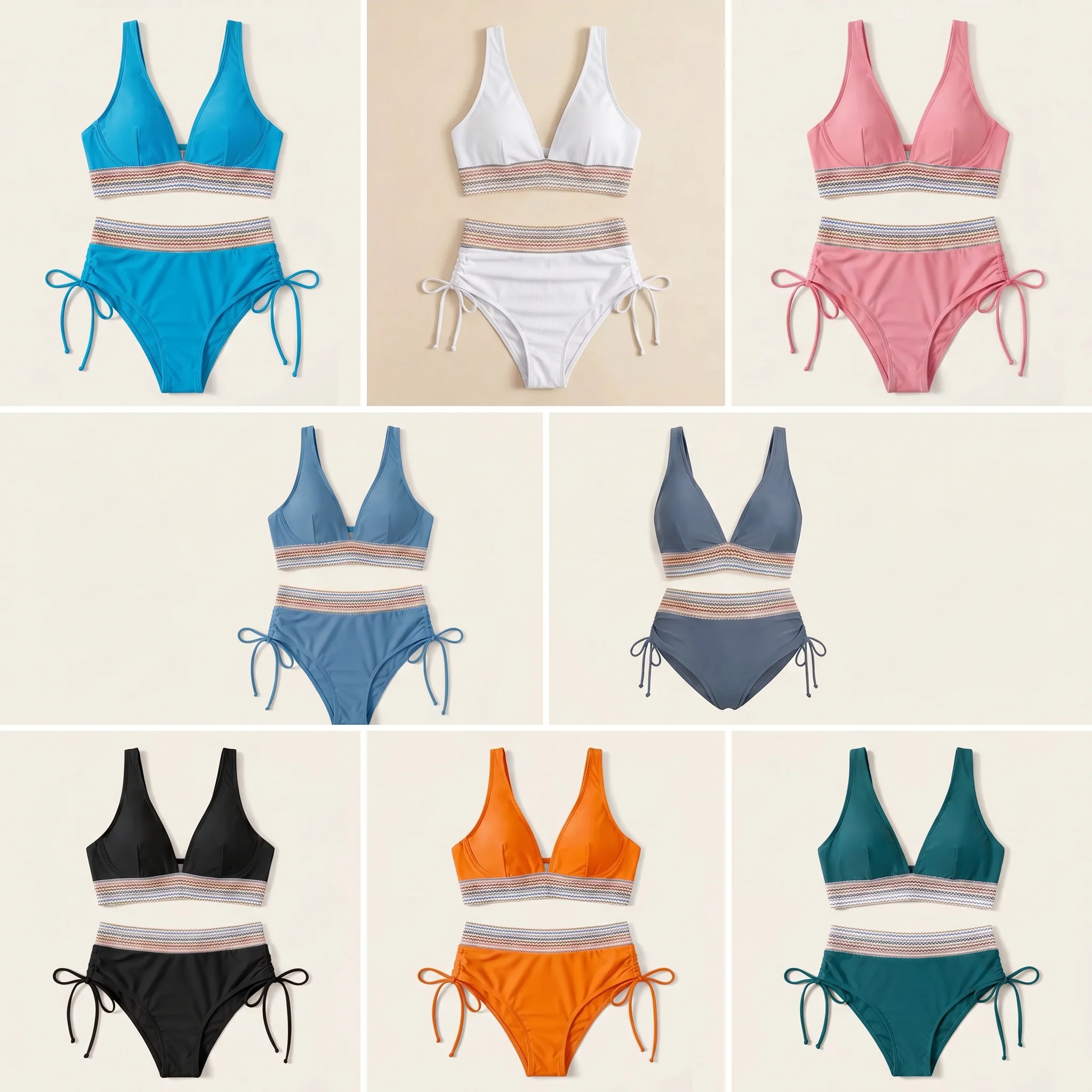 LunaSeam™ – High-Waist Halter Bikini Set with Woven Chevron Band - Image 7