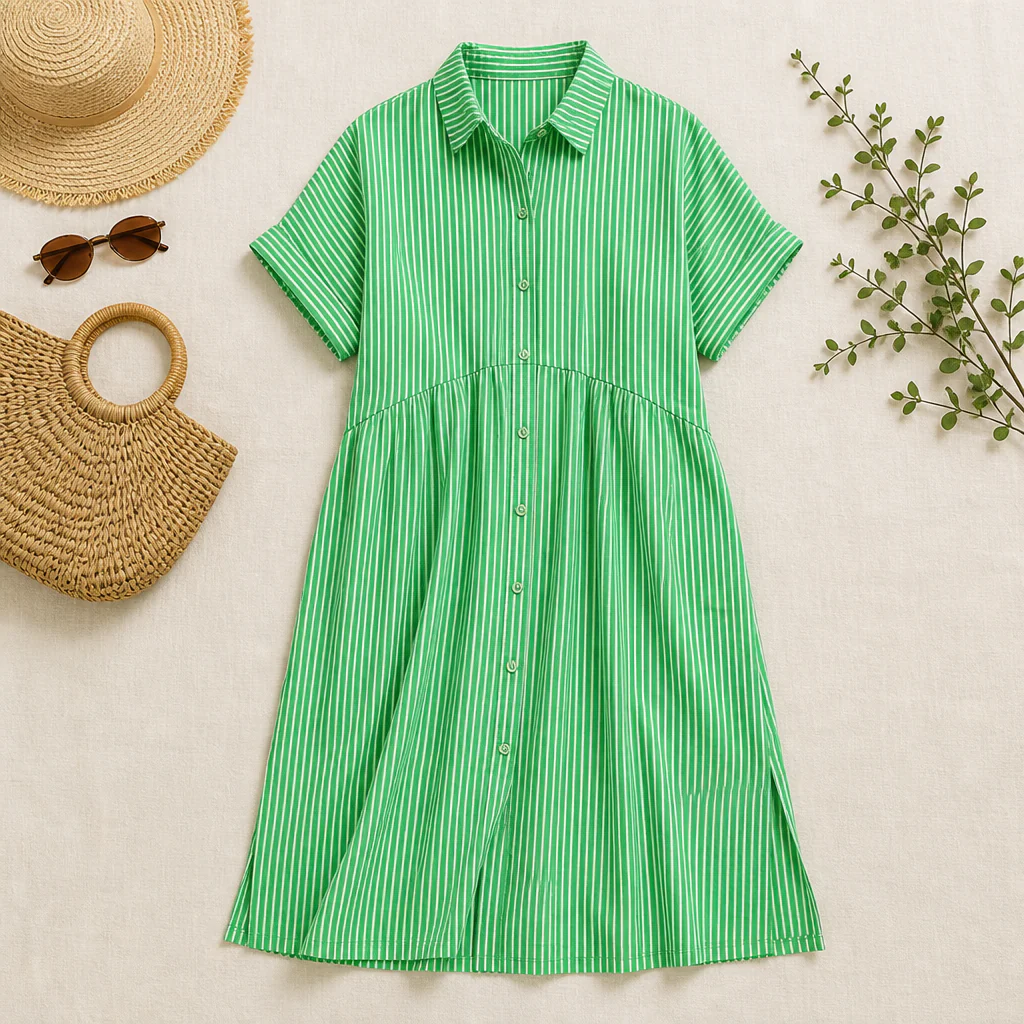 LunaVerve™ – Breezy Striped Button-Front Midi Shirt Dress - Image 10